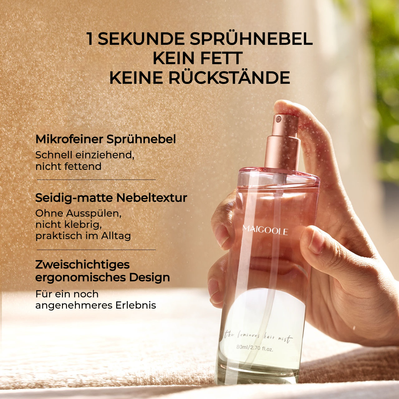Parfümiertes Haaröl-Spray – Bonding Pflege & konzentriertes Hochglanzöl, Leave-in mit Hitzeschutz, macht das Haar geschmeidig & sichtbar weich, verleiht der Farbe mehr Lebendigkeit, 72h Duft & Frizz-Kontrolle, ohne Ausspülen, 80ml